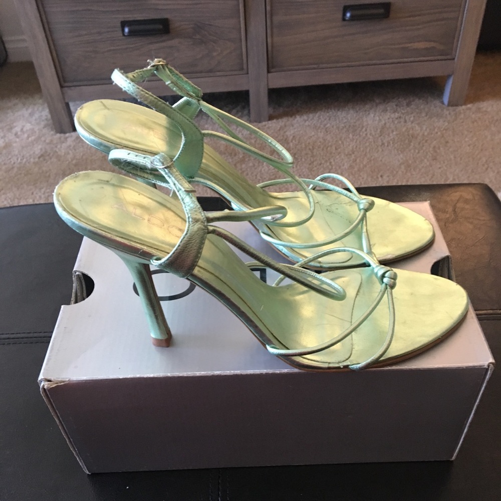 Aldo mint green metallic strappy sandal